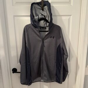 Under Armour G87 Fleece Gray Storm Jacket Cold Gear Full Zip Hoodie Mens Size L